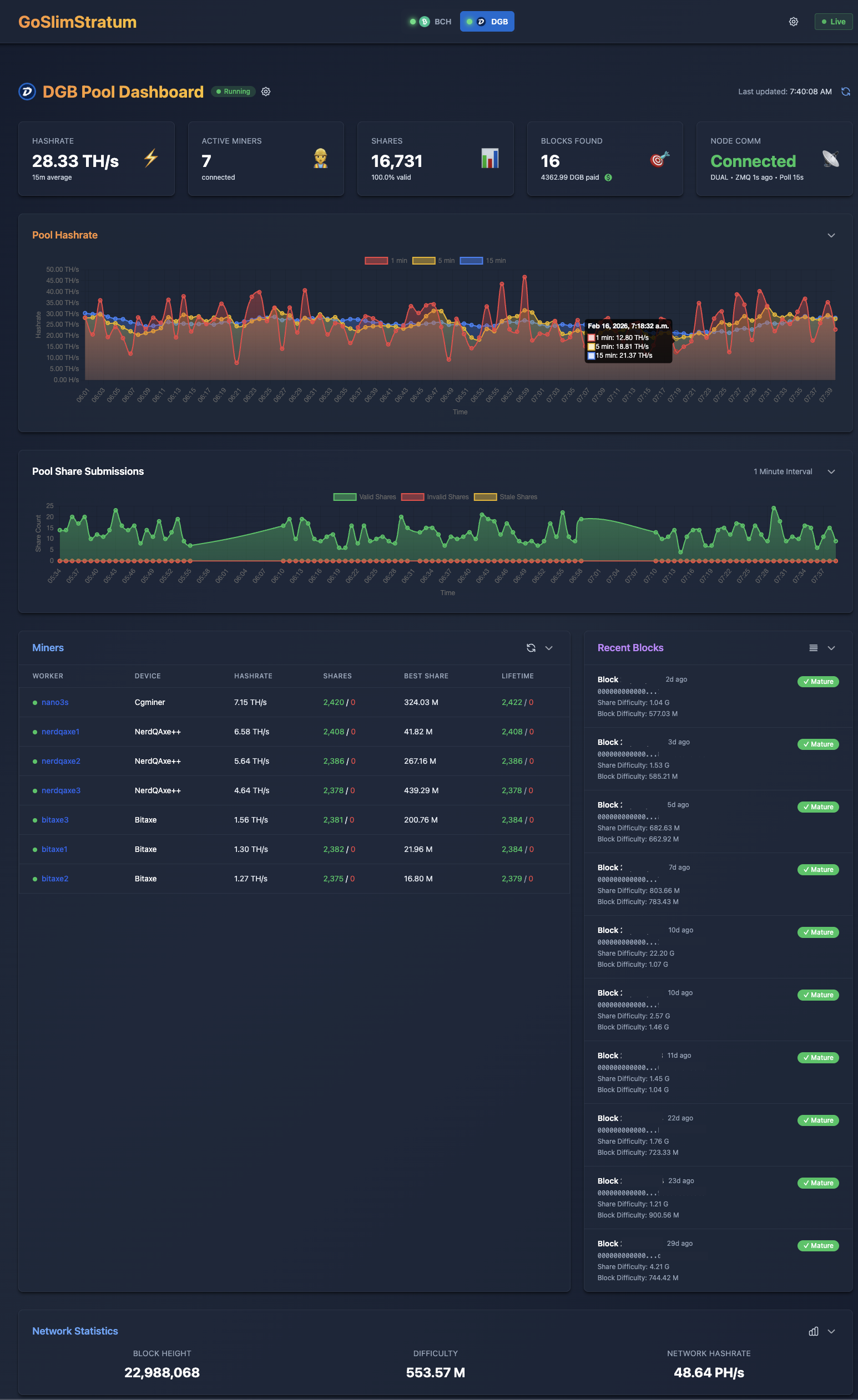 GoSlimStratum Coin Pools Dashboard