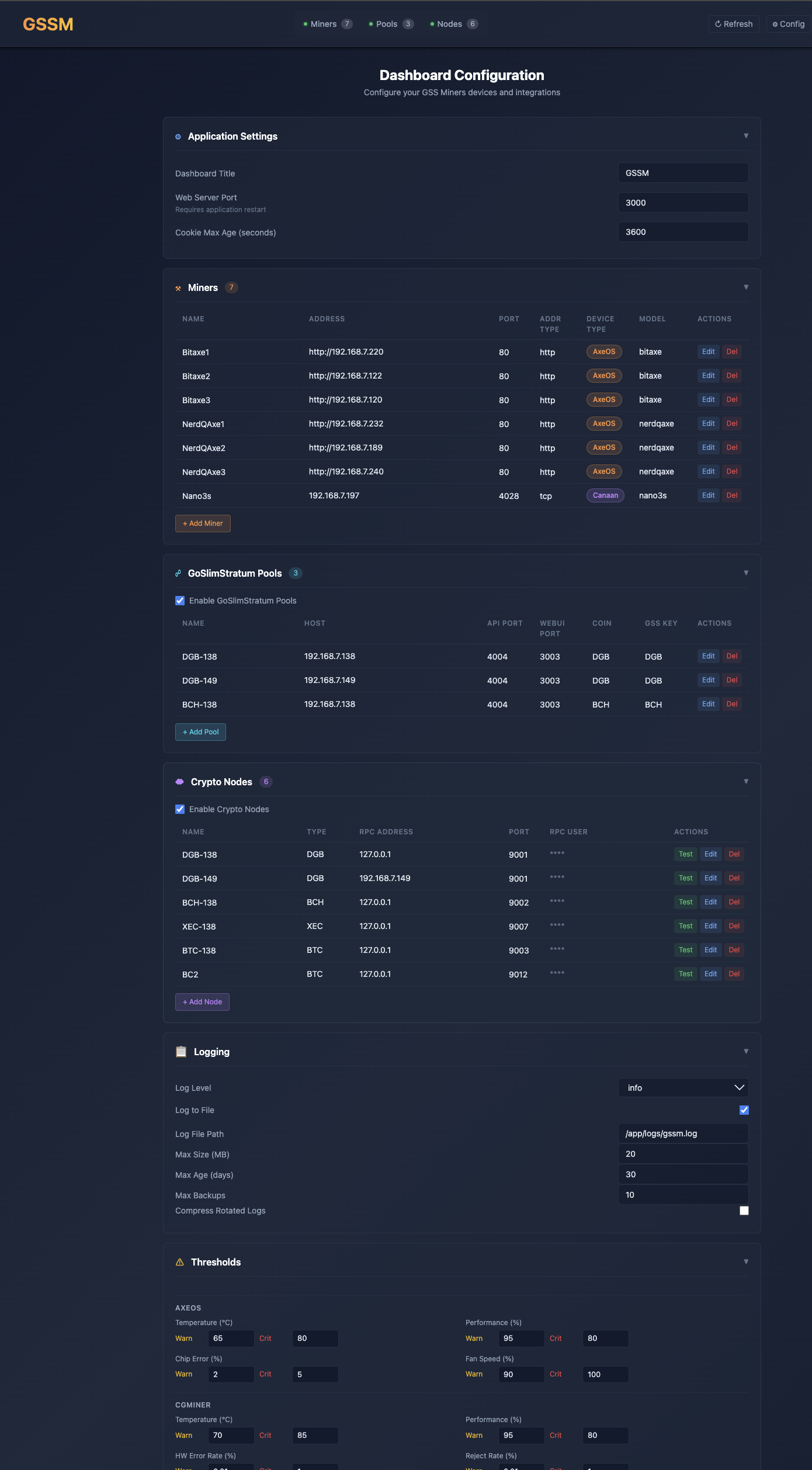 Configuration - GSSM settings and preferences